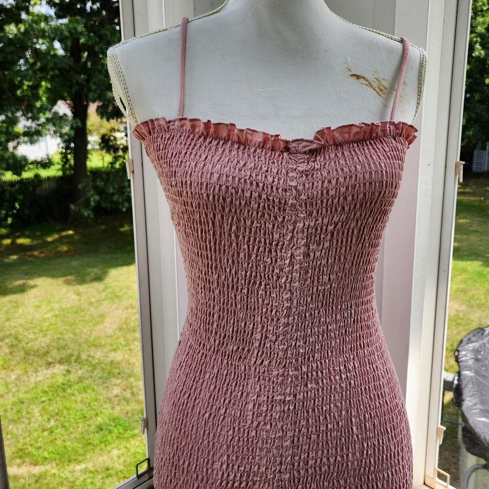 Love Tree Pink Convertible Ruched Smock Spaghetti Strap Ruffle Tube Dress